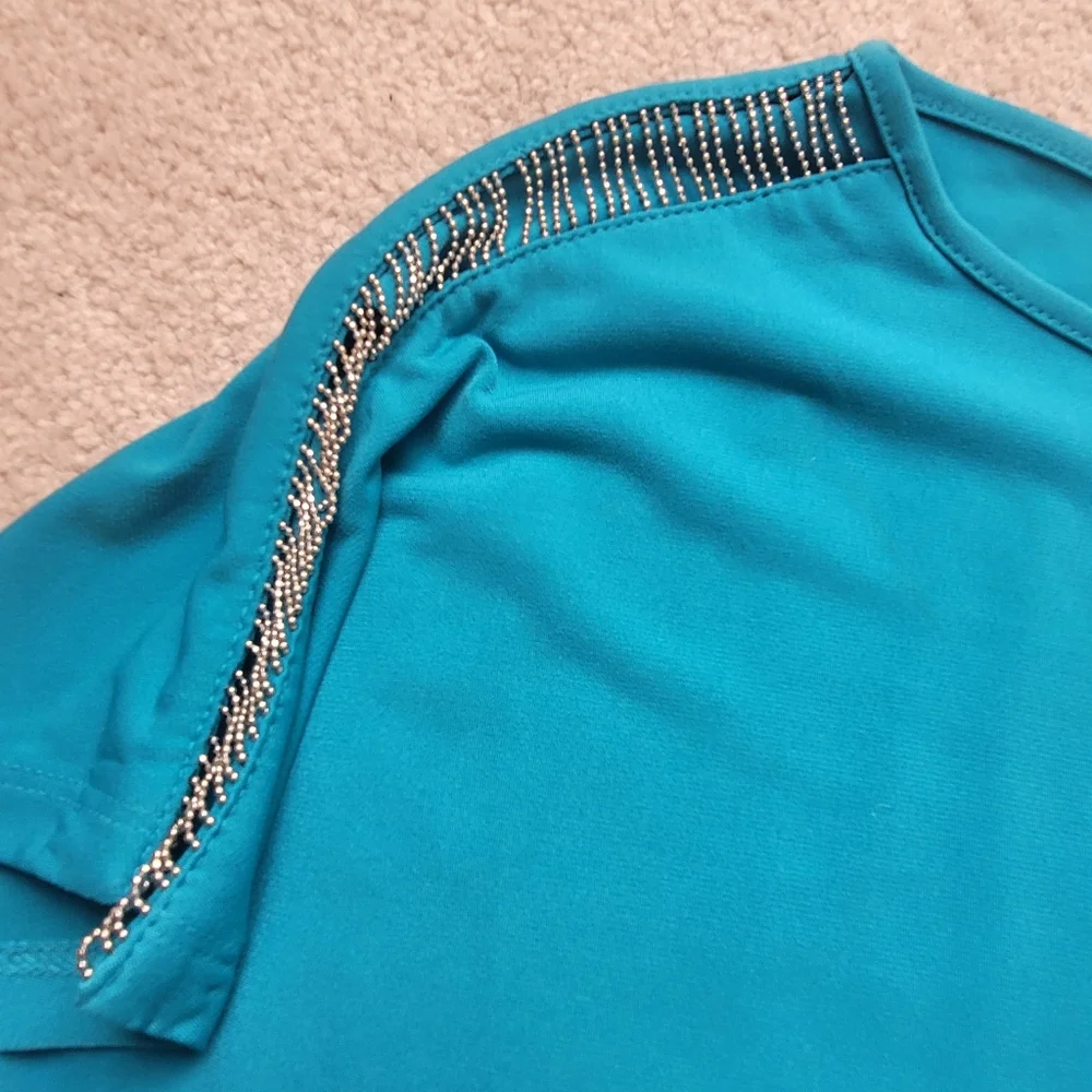 Like New Michael Kors Aqua Blue Short Sleeve Relaxed Blouse - Size L